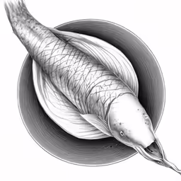a fish is in a round bowl drawing