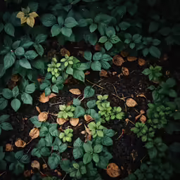 several plants are growing out of the dirt
