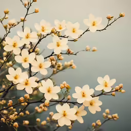 white flowers are against a blue background