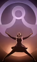 a woman is posing on an object that looks like a letter o