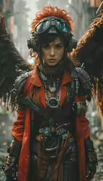 an image of a woman with orange hair wearing a pilot suit