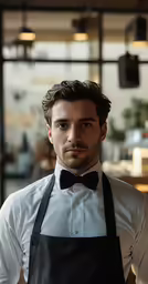 a man in a bow tie and apron