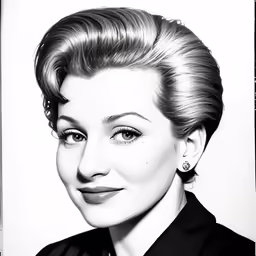 a woman with blonde hair and pearls on a photo shoot