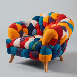 a colorful couch that is made from different colored fabric