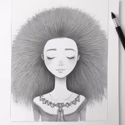 a drawing of an african american girl with long hair