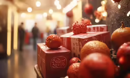 a store displays several boxes and boxes with fruit inside