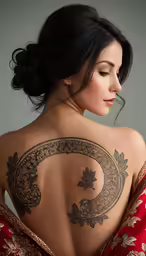 a woman has a tattoo on her back