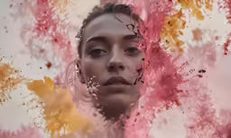 a woman is shown through a multicolored glass