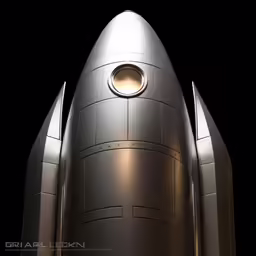 a building that looks like a rocket with a round window