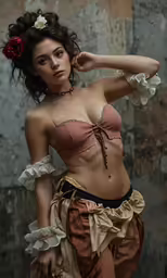 a woman with red hair is posing for a photo