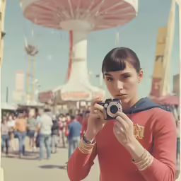 a woman taking a photograph of herself holding a camera