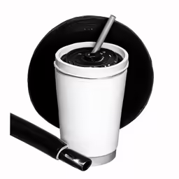 a cup that is sitting next to a black and white background