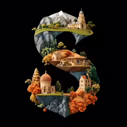 an illustrated image of a number 3 in front of a mountain range
