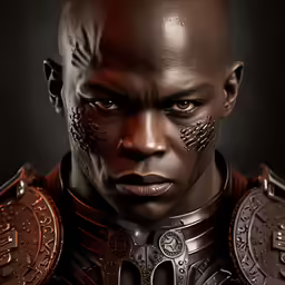 a young man in armor with a clock face on