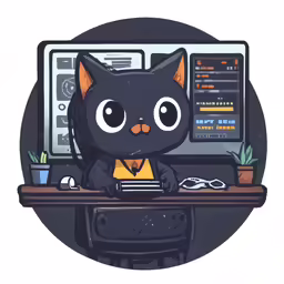 an image of a computer desk with cat