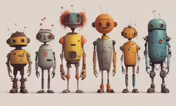 the humanoid family is lined up together