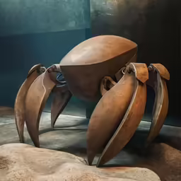 a wooden sculpture with claws on the end