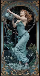 a woman in a blue dress carrying a purse