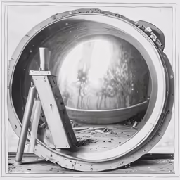 the round mirror has a wood holder in front