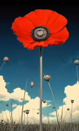 a large orange flower in a grass field