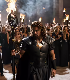 the hero thor stands in front of a crowd