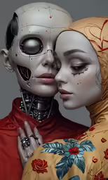 a painting of two people with makeup and hair
