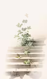 a leafed plant climbing up the white concrete steps