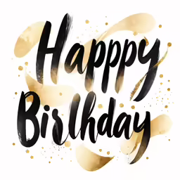 happy birthday in a script with gold and black
