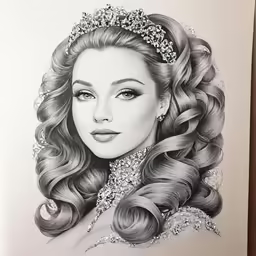 a drawing of a beautiful woman in a tiara