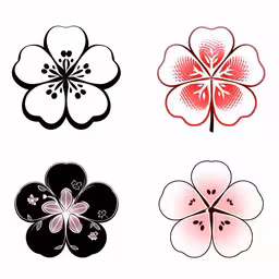 flower emblems by john taylor,four floral designs arranged on a white background