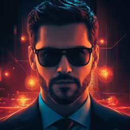 a man in sunglasses is looking ahead while wearing a suit and tie