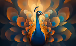a large bird with a long neck standing in front of a colorful background