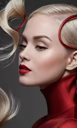 a beautiful blond woman with her hair in a high bun