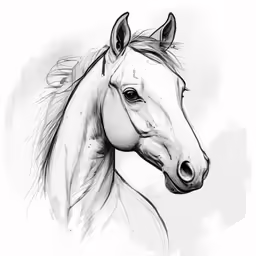 a drawing of a horse with a large head and long mane