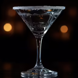 an icey beverage sitting on top of a black table
