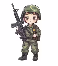 a little boy holding an aki weapon