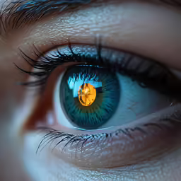 a beautiful blue eye has a diamond in it
