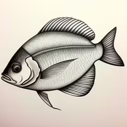 black and white illustration of a fish,a fish that is drawing on a white paper