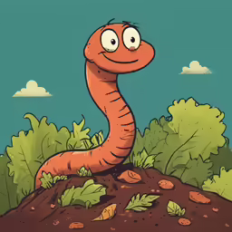a cartoon picture of a worm on some dirt