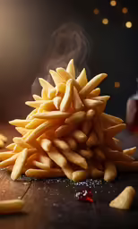 a pile of french fries next to the burning cigarette