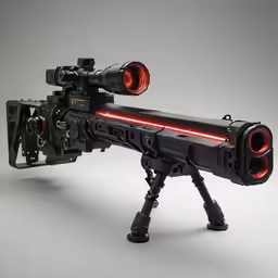a machine gun that is light up with red light