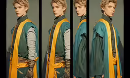 a man in green with yellow accents on his jacket and shirt