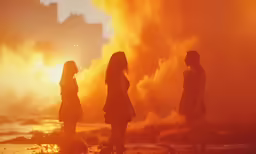 the people are standing next to the building