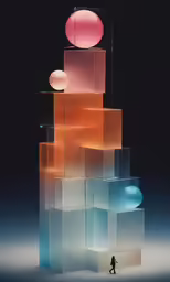 a person is walking around an illuminated box