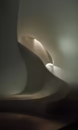 an artisticly designed staircase in the shadows of lighting