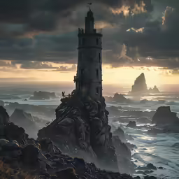 this is an old, ruined tower near the ocean