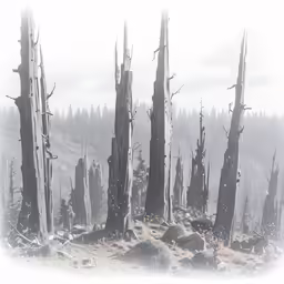 the trees are burned off in the fog