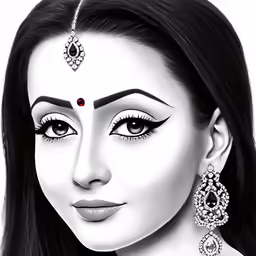 a woman with makeup in black and white