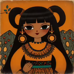 a little girl with big earrings holding her handbag