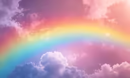 the rainbow is shining brightly against a background of clouds